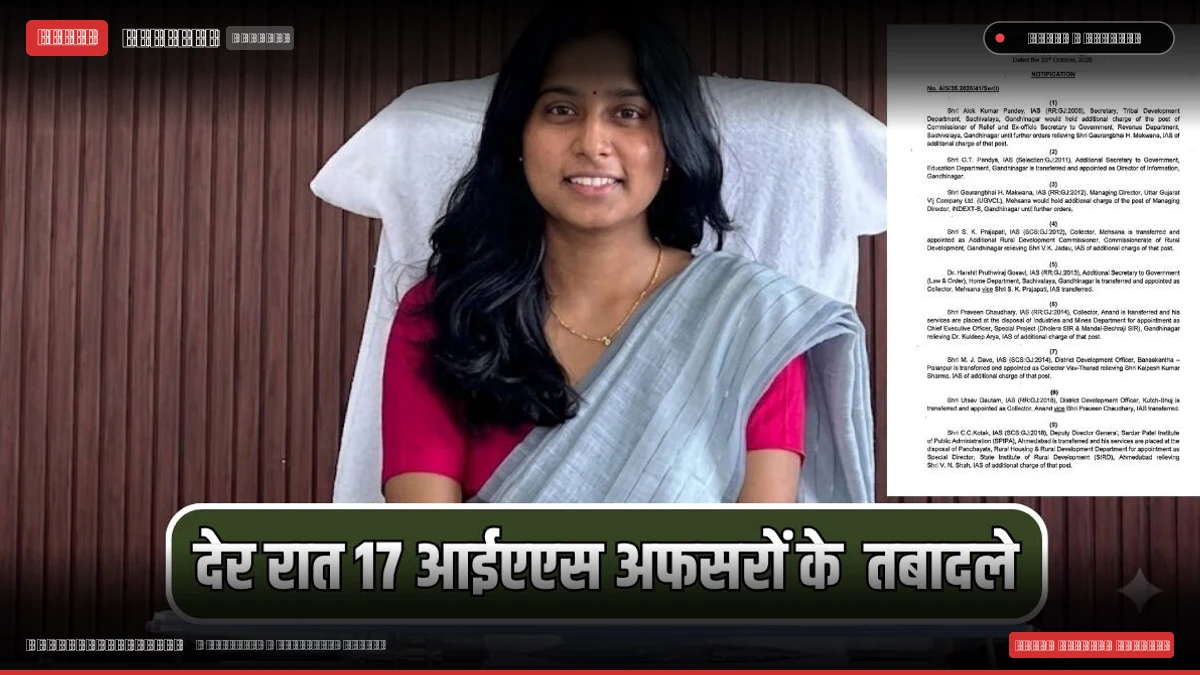 गुजरात ब्यूरोक्रेसी में बड़ी सर्जरी: 17 IAS अधिकारियों का तबादला, मेहसाणा और आनंद समेत कई जिलों के कलेक्टर बदले